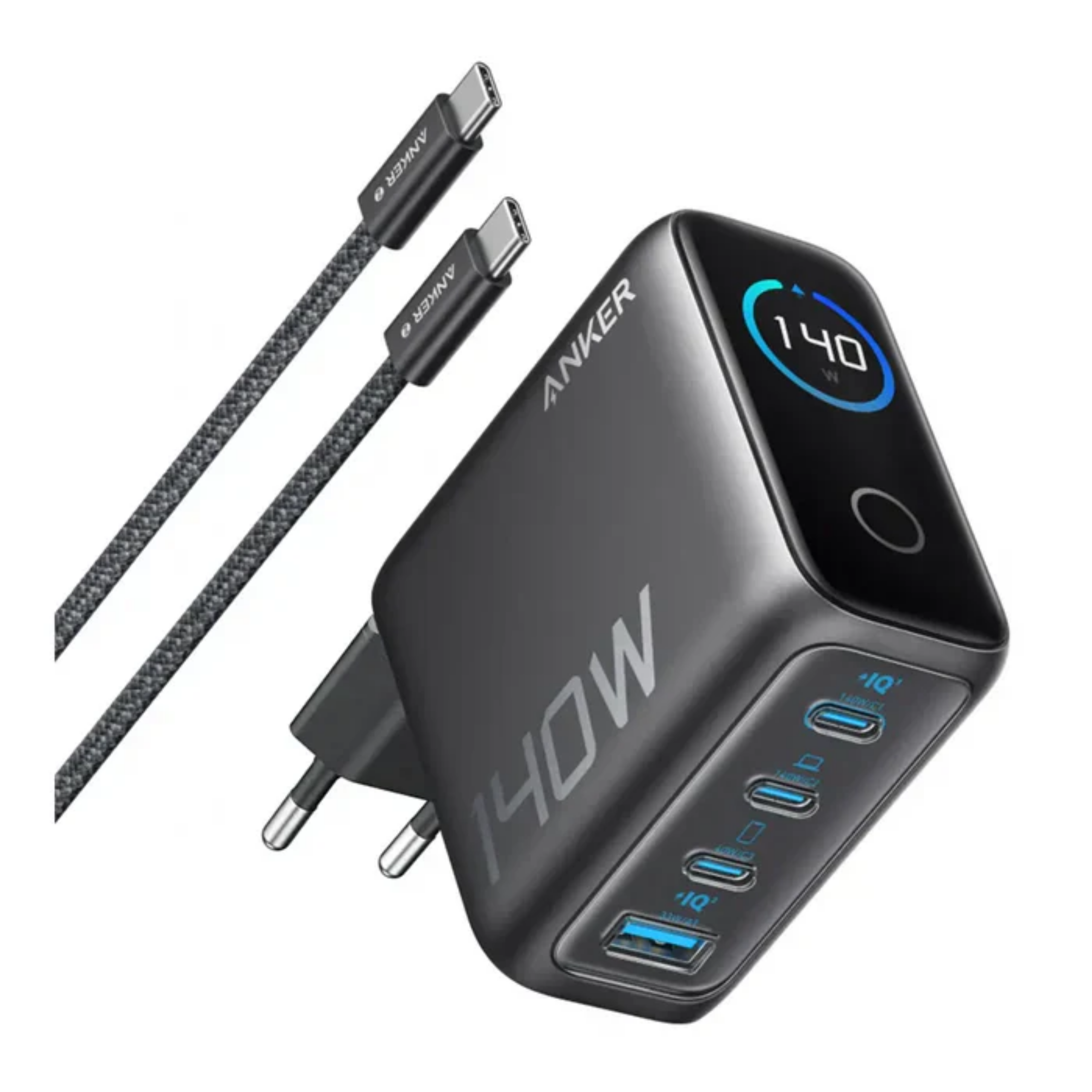 Anker Charger (140W, 4-Port, PD 3.1) with USB-C - Black/White Anker Charger (140W, 4-Port, PD 3.1) with USB-C - Black/White